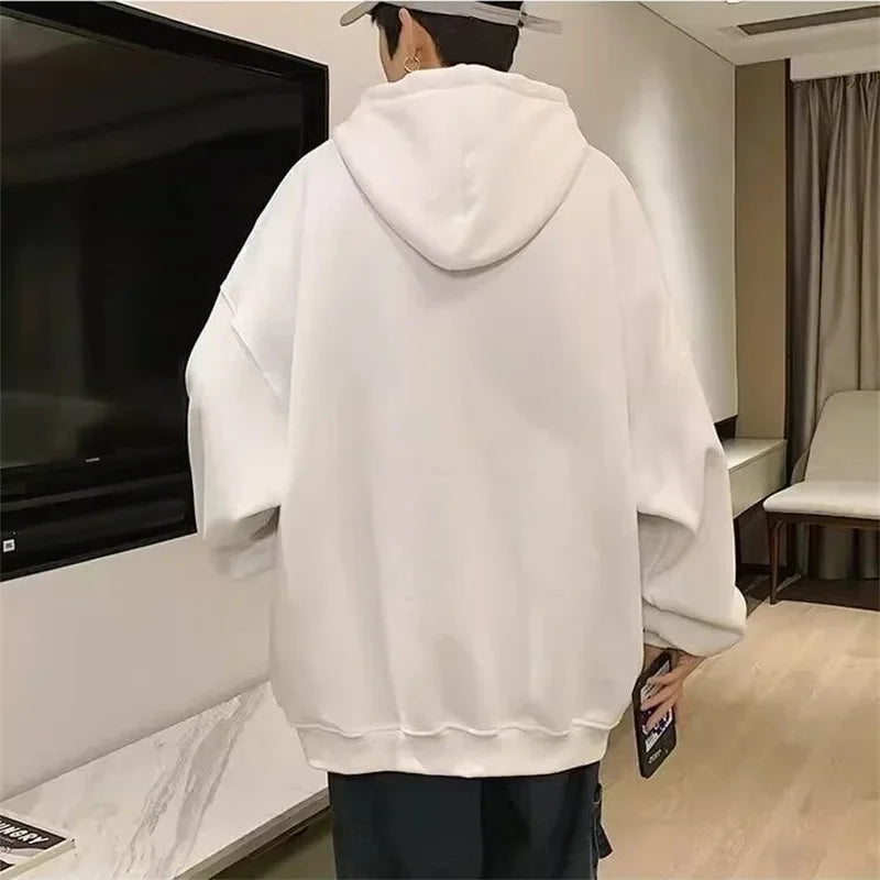 2024 New Cotton Fleece Hooded Sweatshirt For Men Autumn Long Sleeve Pu