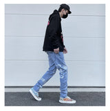 mens high street paisley print denim jeans casual hip hop distressed jeans slim fit skinny denim pants joggers streetwear men unique joggers style 1238