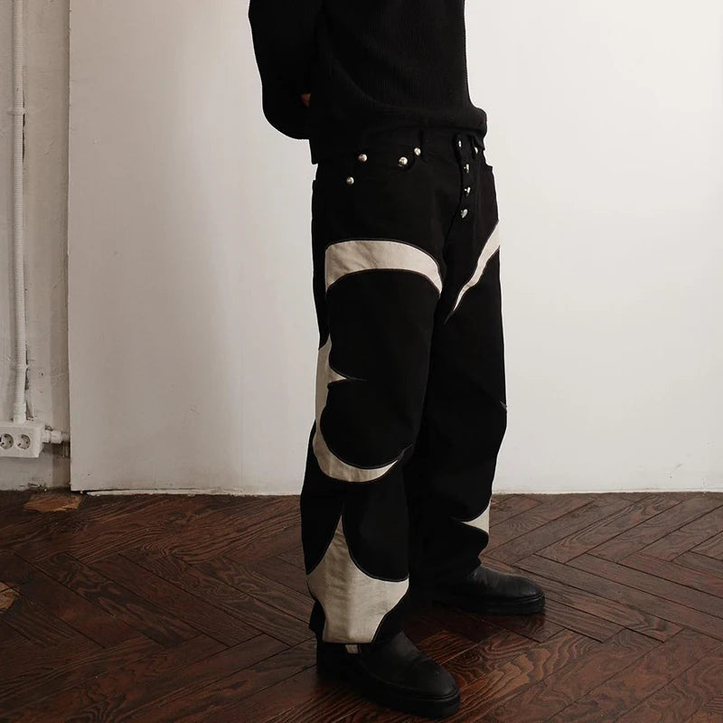 letter embroidery pu leaher patchwork baggy y2k jeans mens streetwear straight oversized denim trousers unisex cargo pants unique cargo style 32