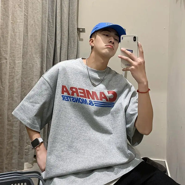 Vaporwave Chrome logo – American Retro Simple Five Quarter Sleeve Trendy Letter Prin