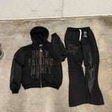 American Fashion Gothic Flame Letter Print Oversized Hoodie Mens Y2K S