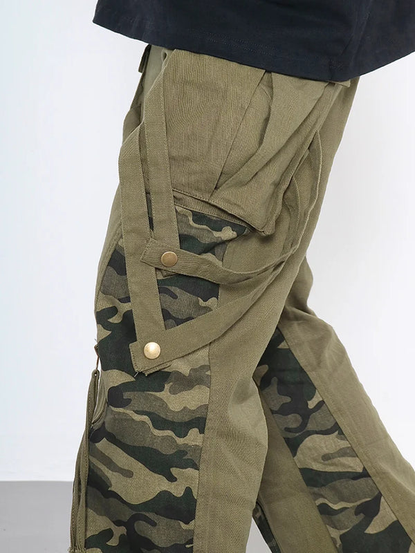 men patchwork camouflage cargo pants streetwear side pockets harajuku joggers unisex hip hop baggy loose straight flare trousers relaxed fit joggers