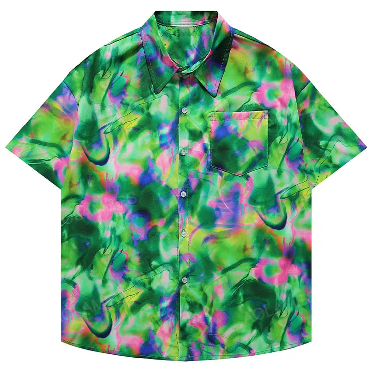 Summer Thin Half Sleeve Shirt Green Colorful Fantasy Top Casual Loose Fashion Clothing Beach