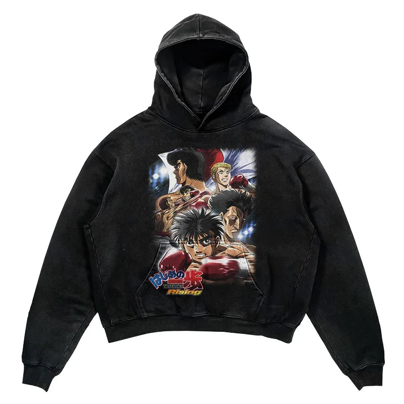 2024 Men Spring Hoodie Retro Japanese Anime Graphic Hoodies Boxer Hip