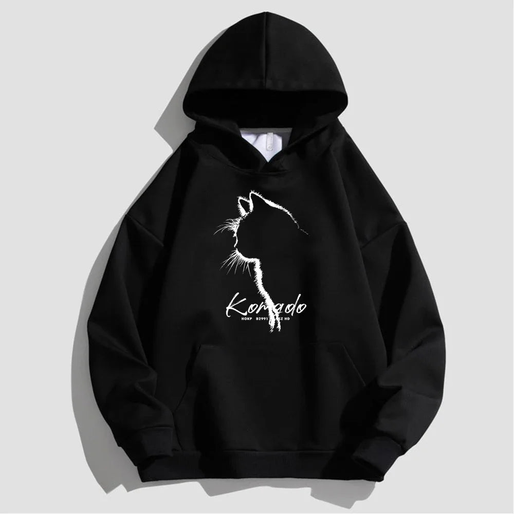 Autumn Men's Cotton Hoodie Winter Women's Warm Hoodie Sketching Cat Print Large Top Japan Harajuku High Quality Men's Clothing