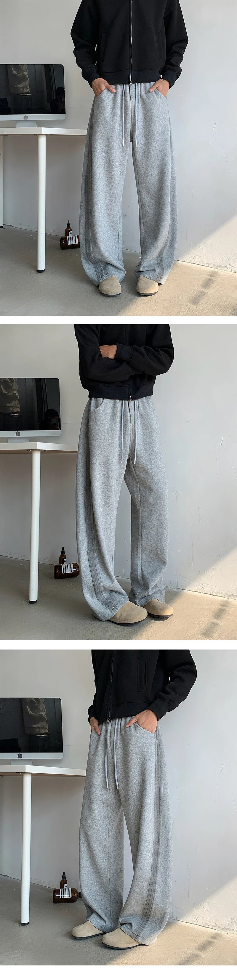 winter new mens tie dye fleece casual pants side striped wide leg straight sweatpants neutral high quality long baggy trousers unique joggers style 872
