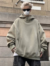 New Retro Button Neck Hooded Sweatshirts For Men Autumn Fleece Y2K Vintage Hoodies Hip Hop Fashion Streetwear Pullover Hoodie