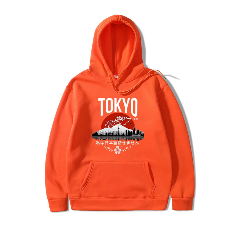 Japanese Tokyo Sakura Print Mens Hoodie Fashion Winter Autumn Mens Wom