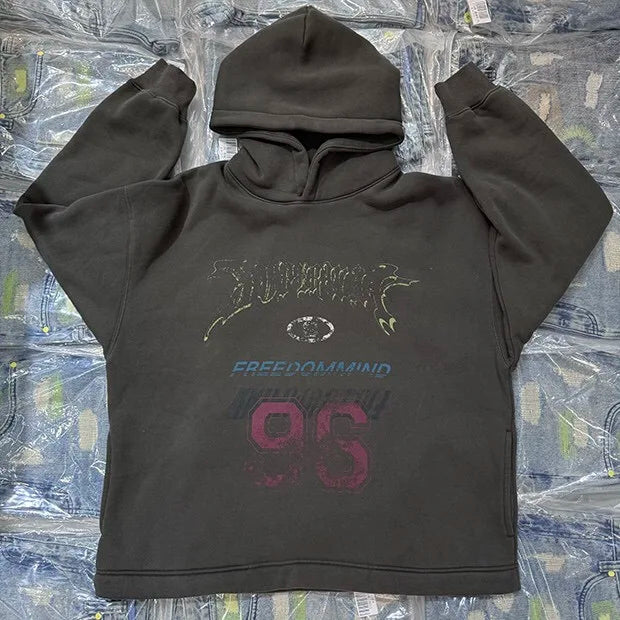 Urban dystopian hoodie with digital matrix coding graphics