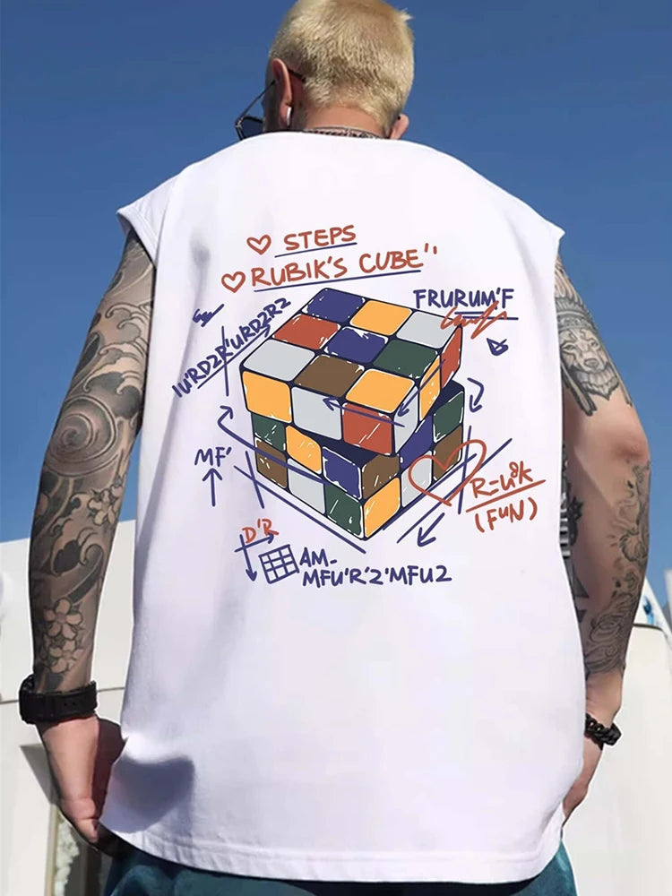 Glitchcore Chrome print – Summer Cartoon Cube Graphic Printed Sleeveless Tee Shirts