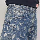 men jacquard loose casual hip hop vibe splice pocket denim baggy jeans pants man streetwear ripped jeans trousers boyfriend vintage washed jeans