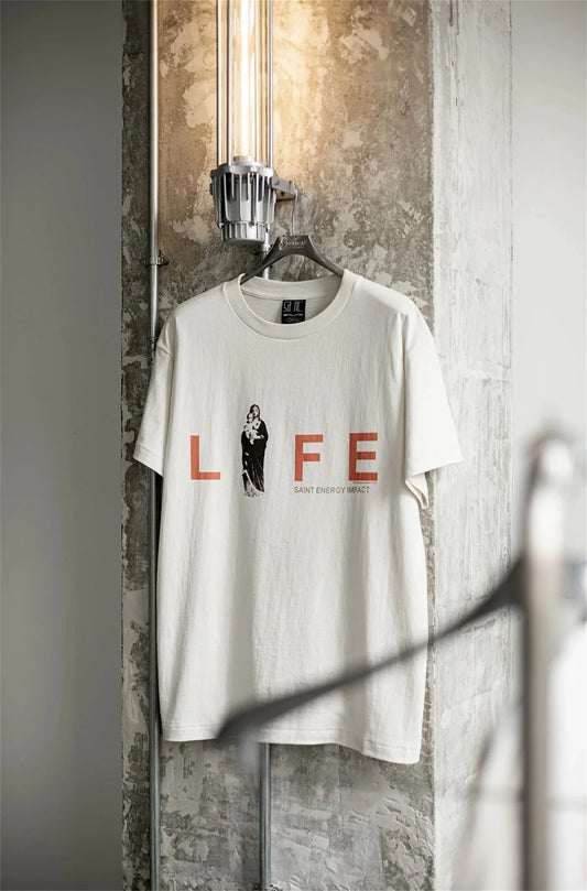 Vintage Retro New Summer Street Wear LIFE Letter Printing High-Street Loose Casual Tops T-Shirt