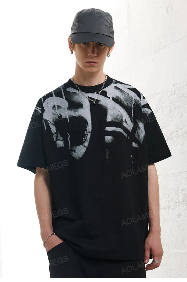 Y2k Tribal flame – Mens Y2K Tshirts Abstract Graffiti Graphic Tshirt Gothic Har