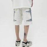 Mens High Street Denim Jean Shorts Casual Loose Destroyed Ripped Holes Loose Shorts Patchwork Hip Hop Streetwear Short Joggers