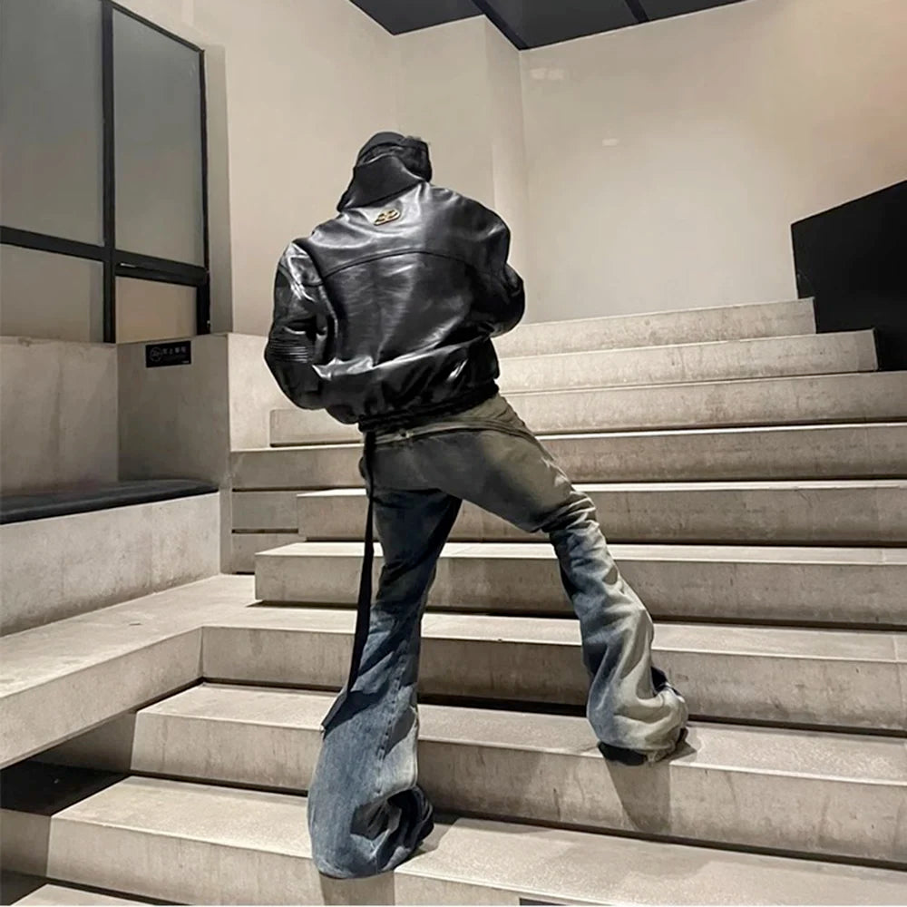 Ro Style Gradient Blue Horn Stacked Floor Dragging Jeans Unisex Streetwear Baggy Y2K Ribbons Zipper Denim Trousers Oversized