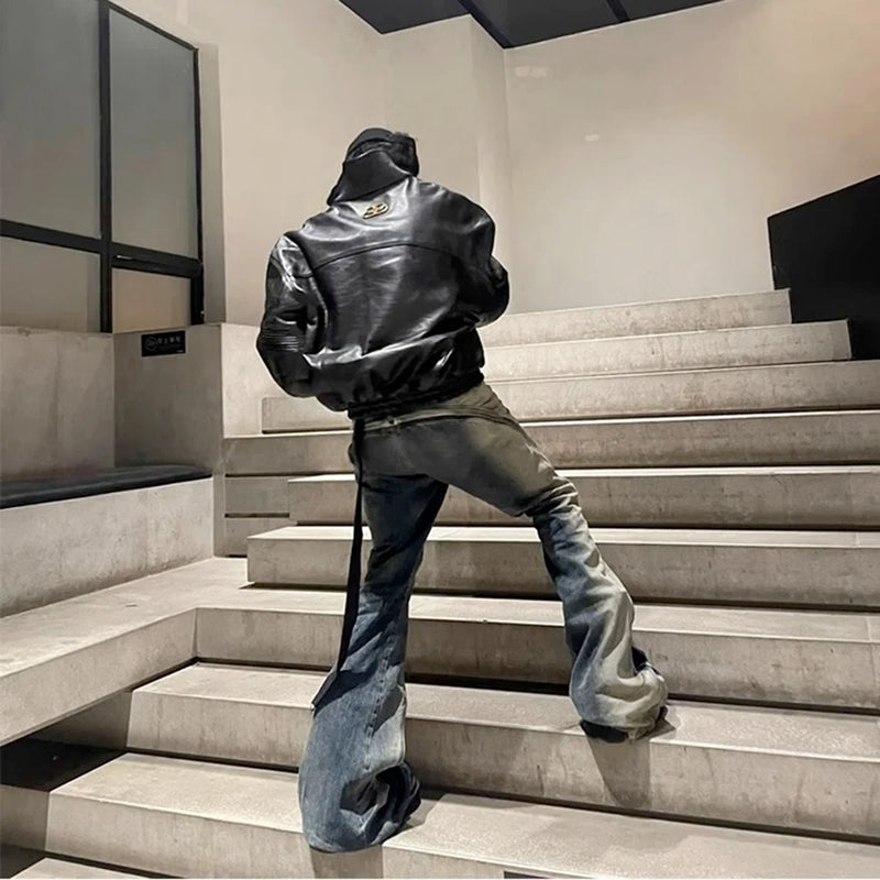 Ro Style Gradient Blue Horn Stacked Floor Dragging Jeans Unisex Streetwear Baggy Y2K Ribbons Zipper Denim Trousers Oversized