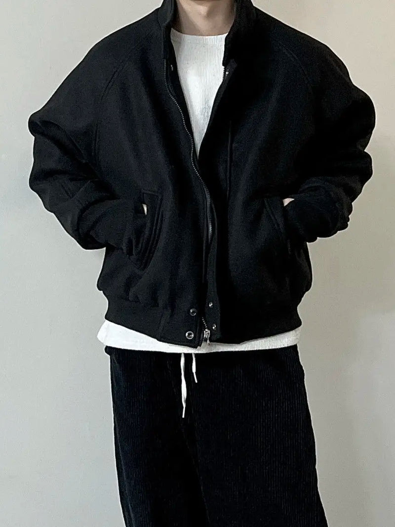 Autumn and Winter Korean Grey Stand Up Collar Jacket for Men's Trendy Ins Loose and Versatile Design Y2K Zipper Short Coat
