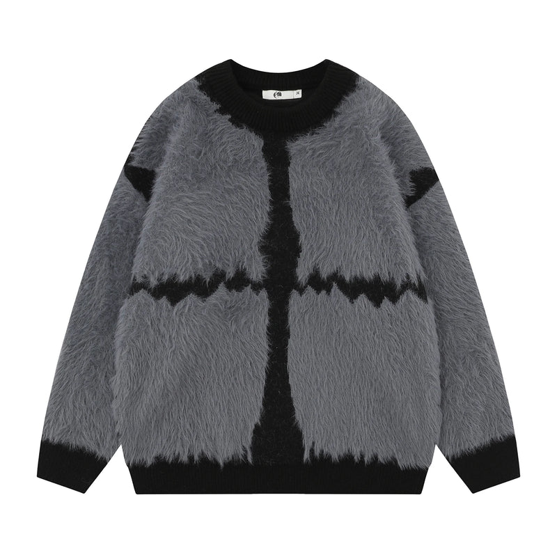 imitation mink fur antarctic velvet knit sweaters winter mens mohair knitwears oversized street wear round neck long sleeve streetwear fashion hoodie, aesthetic street look hoodie, urban wear with bold artwork