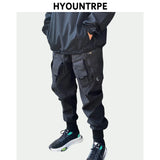 men cargo harem pants casual elastic waist trousers with pockets streetwear hip hop loose fit ankle drawstring sweatpant jogger streetwear sweatpants