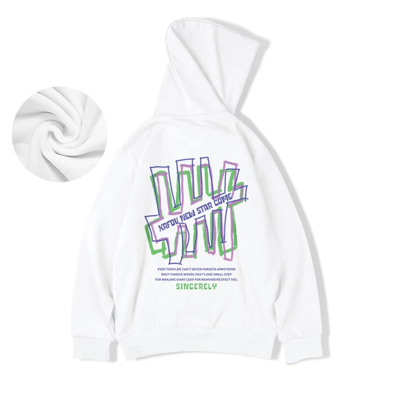 Retro Graffiti Letter Print Letter Pullover Hoodies Mens Streetwear