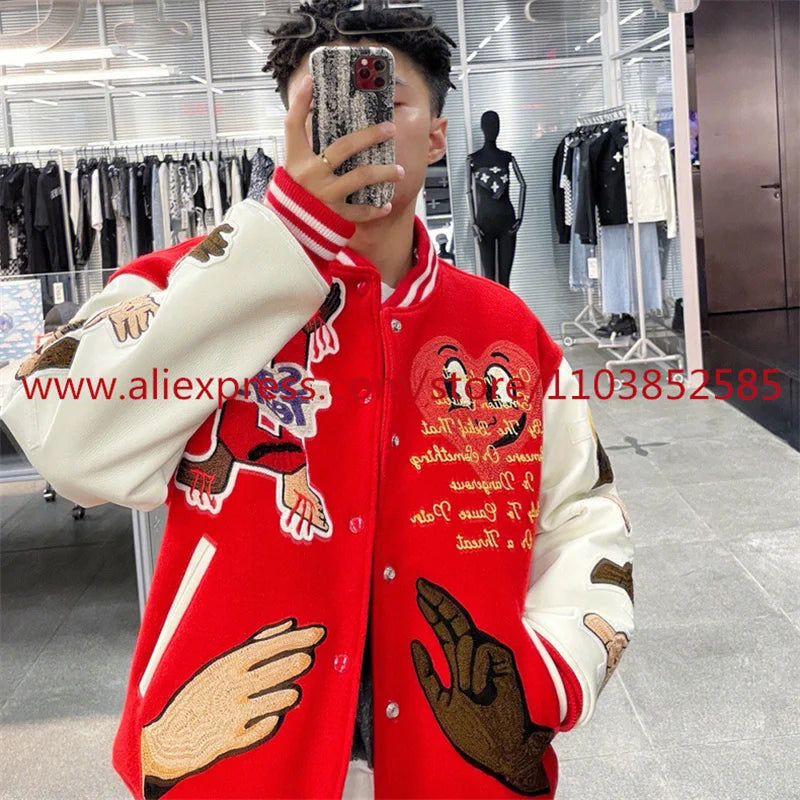trendy coat featuring 2024 autumn winter vintage high street vibe style american heavy duty embroidered baseball jacket coat men top oversize hip hop design – premium quality jacket for men