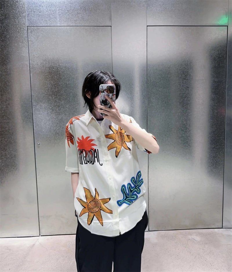 24SS Vintage Retro Starfish Direct Print High-Street Casual Beach Style Quality Short Sleeve Shirt