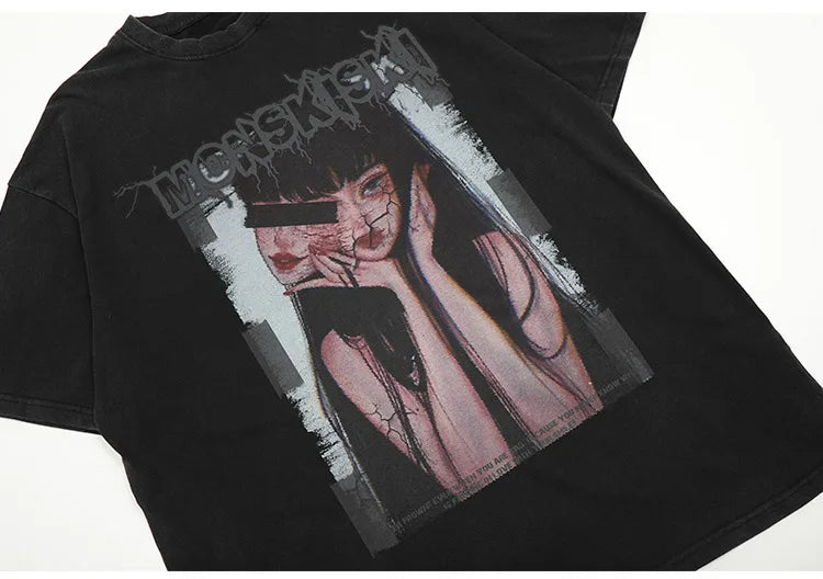 Cyberpunk Aesthetic print tee – Aolamegs Mens Oversized T Shirts Cartoon Cute Girl Graphics