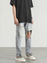 destroied big holes ripped denim jeans mens distressed biker jeans fashion high street slim straight pants streetwear joggers unique joggers style 1364
