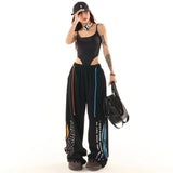 high street hiphop black wide leg waist pants women spring american loose straight casual y2k pants streetwear women sweatpants unique joggers style 2562