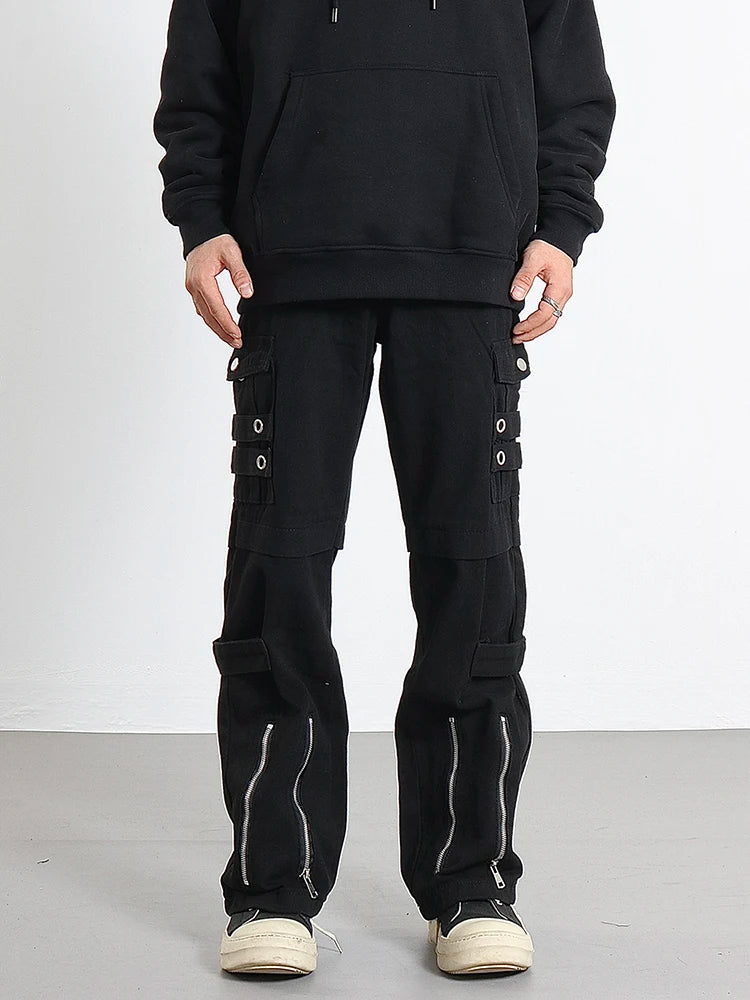 hip hip pants men bottom zipper cargo pants streetwear side pockets harajuku joggers unisex baggy loose straight cotton trousers urban active pants