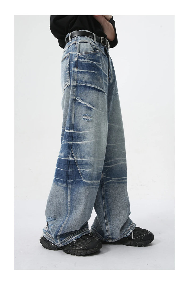 vintage blue baggy jeans man loose straight denim pants harajuku hip hop jeans trousers men unique jeans style 691
