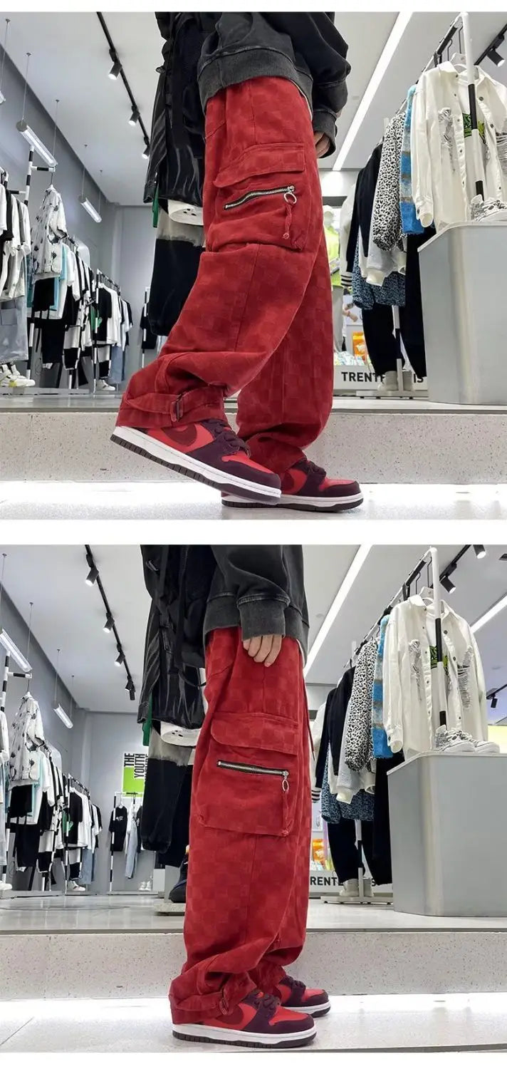 korean street ins overalls men women high street retro personality straight japanese style versatile loose y2k wide leg pants unique default style 3216