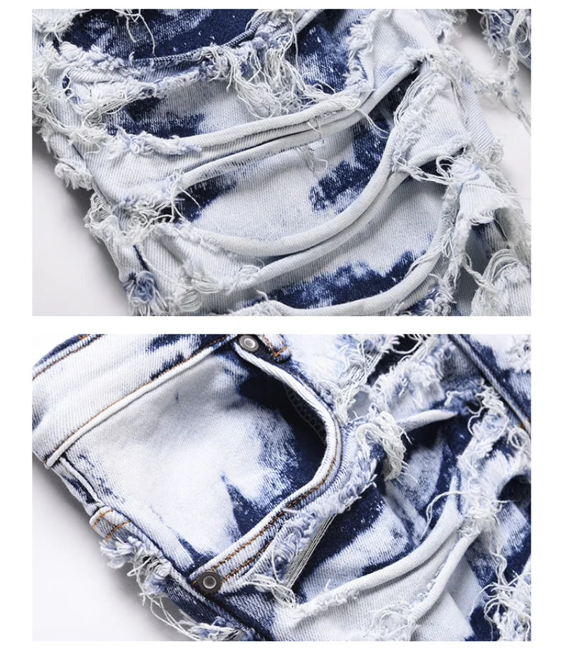 men distressed ripped destroied denim jean pants new fashion patchwork biker jeans streetwear slim pants jogger y2k men s jeans unique joggers style 4009