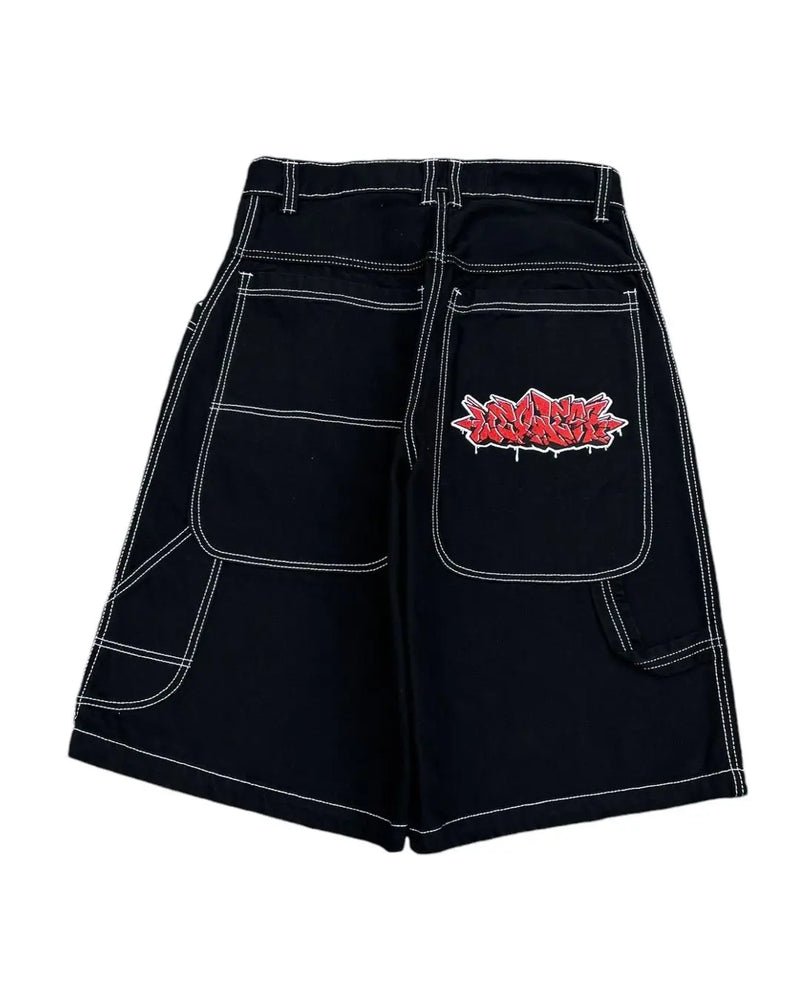 wexwear embroidery skate cargo jeans denim shorts baggy retro y2k harajuku gym basketball shorts streetwear men clothing utility cargo pants