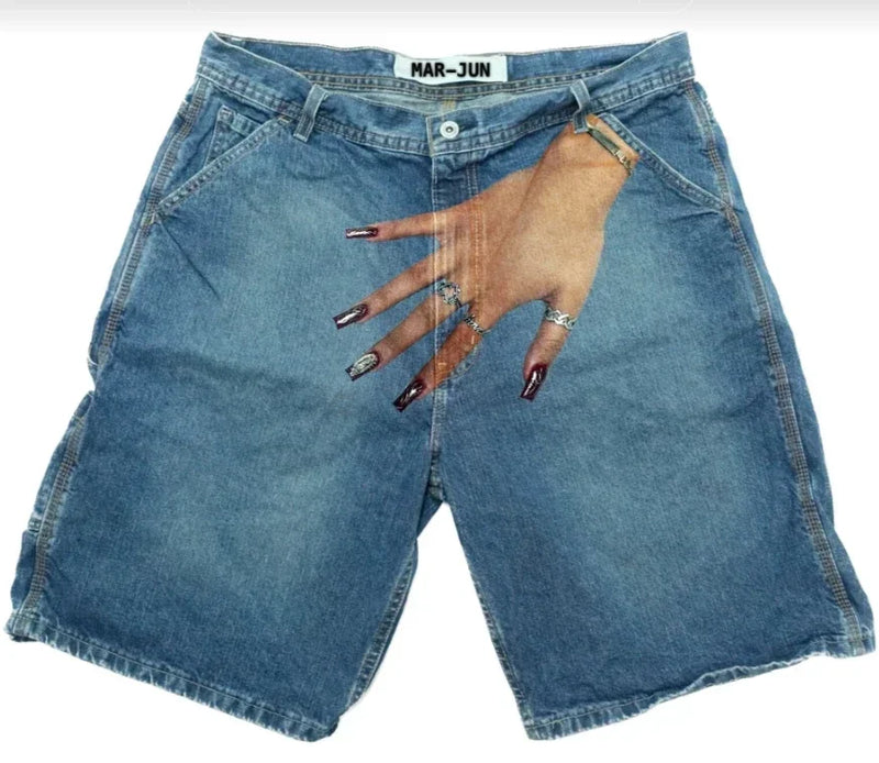 harajuku y2k short baggy jeans palm print graphic pants men fashionstyle denim streetwear gothic sweatpants shorts men clothing unique joggers style 5554
