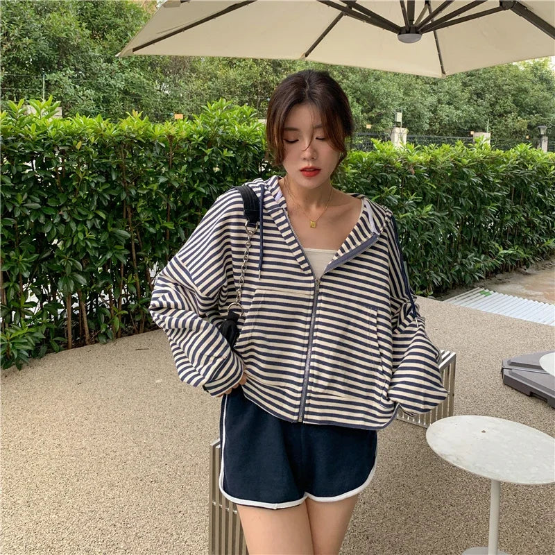 Autumn And Winter New Korean Style Ins Casual Sports Style Striped Hoo