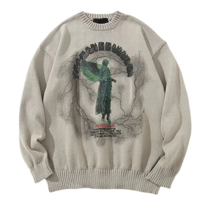 grunge oversized flame jumper built for warmth and edge, essential for winter street style, men’s streetwear clothing piece f