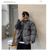 Korean street trend men and women retro personality fake two piece design couple winter loose thick casual jacket top harajuku