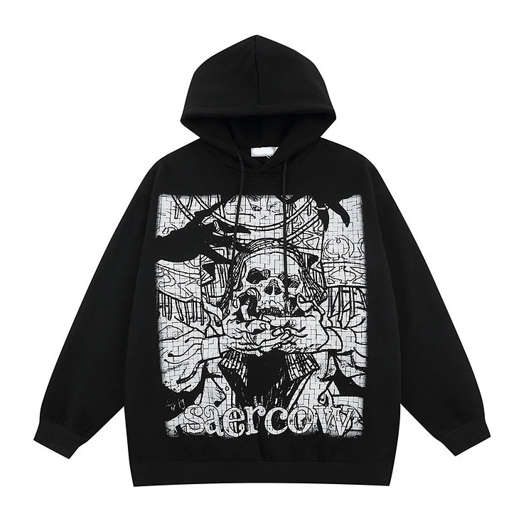 vaporwave graphic tee featuring 2023 retro streetwear harajuku hoodie sweatshirt skull graphic cotton hoodies mens hip hop punk thick hooded pullover unisex