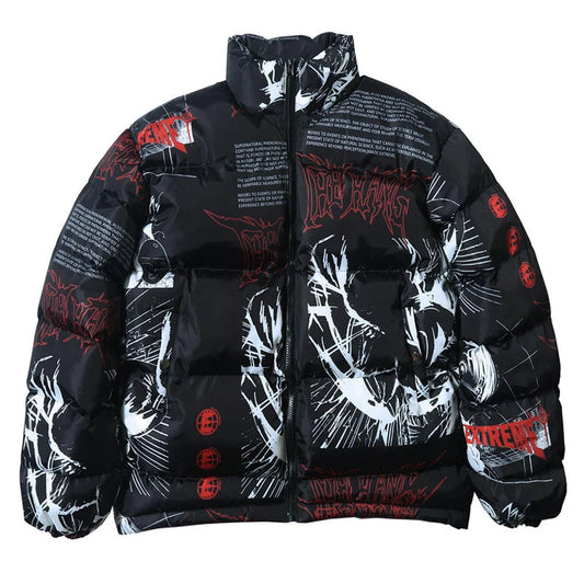 2023 Hip Hop Jacket Parka Men Anime Cartoon Graphic Padded Jacket Coat Warm Winter Streetwear Harajuku Puffer Jackets