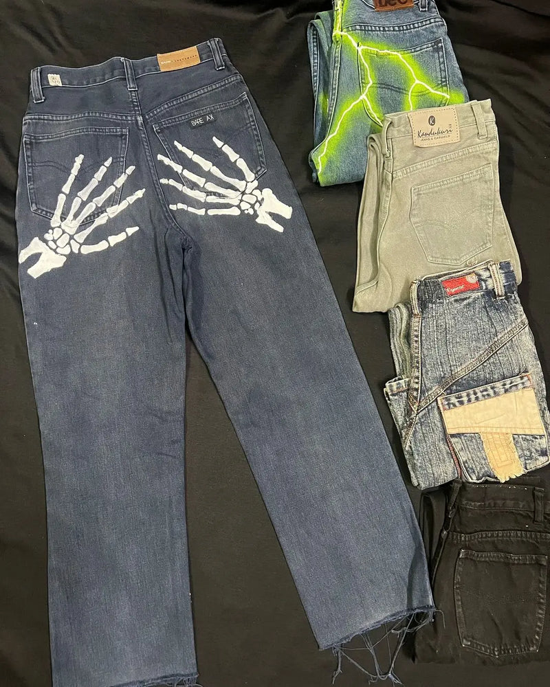 hip hop casual green lightning pattern mens pants sweatpants y2k men jeans street straight harajuku streetwear men clothing sporty tapered joggers
