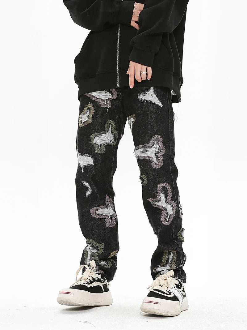 harajuku destroy ripped holes denim jeans mens zipper jeans hip hop fashion streetwear new casual straight joggers jean pants unique joggers style 3599
