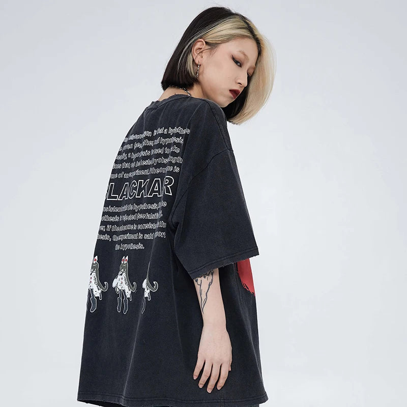 Sadcore Streetwear – 2023 Hip Hop Washed Black T Shirt Oversized Men Streetwear J – Edgy Streetwear for All Genders