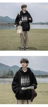 2024 New Graffiti Letter Print Hooded Fleece Sweatshirt For Men Loose