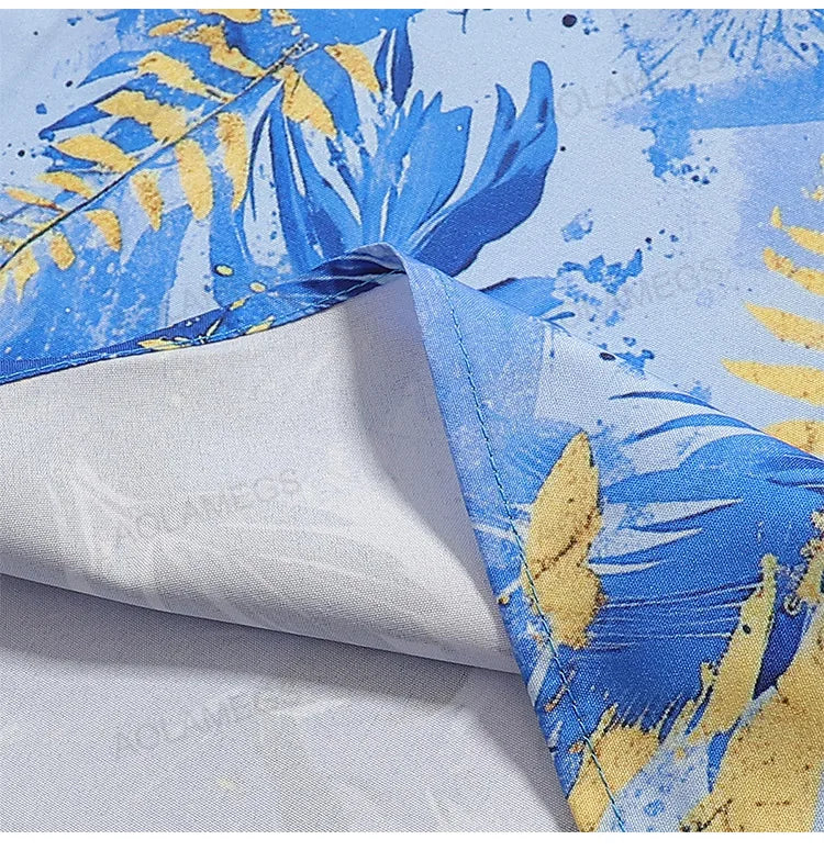 Men Shirts Hawaiian Vacation Loose Shirts Summer Refreshing Turn Down Collar Leaf Print Half Sleeve Shirt Versatile Daily Tops