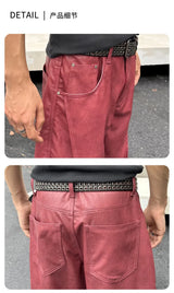 men streetwear fashion hip hop loose casual wide leg leather baggy motorcycle pant cityboy cargo pants trousers unique cargo style 2576
