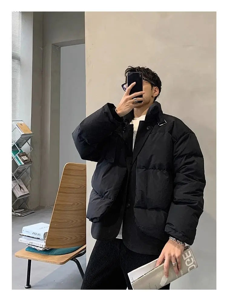 Korean street trend men and women retro personality fake two piece design couple winter loose thick casual jacket top harajuku