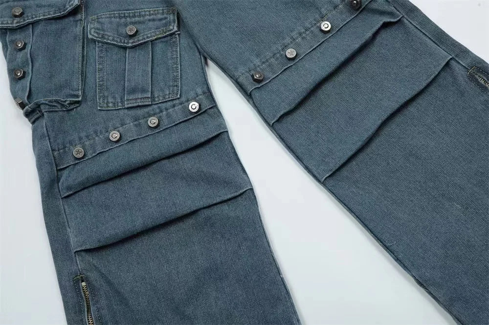 punk rivet denim jeans pants mens 2023 harajuku streetwear bottom zipper cotton casual oversize joggers straight pants trousers unique joggers style 4477
