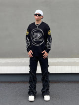 hip hop knitted sweater men letter fire pattern o neck pullover streetwear casual loose sweater unisex harajuku jumpers knitwear oversized graphic print design, streetwear fashion hoodie, urban wear with bold artwork