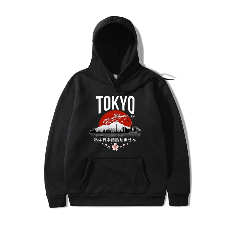 Japanese Tokyo Sakura Print Mens Hoodie Fashion Winter Autumn Mens Wom